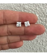 6mm Square Cut Created Diamond Stud Earrings 14K White Gold .925 Sterlin... - $11.08 CAD