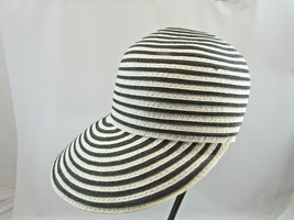 Fair Weather Black White Stripe Ladies Cap Hat w/ Bill Brim 33879 - £23.35 GBP