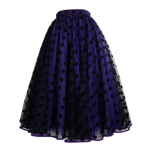 Purple Polka Dot Tulle Midi Skirt Outfit Women Plus Size A-line Flare Tutu Skirt