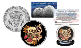 SKULL Tattoo Roses Official Legal Tender JFK Kennedy Half Dollar U.S. Coin - £6.70 GBP