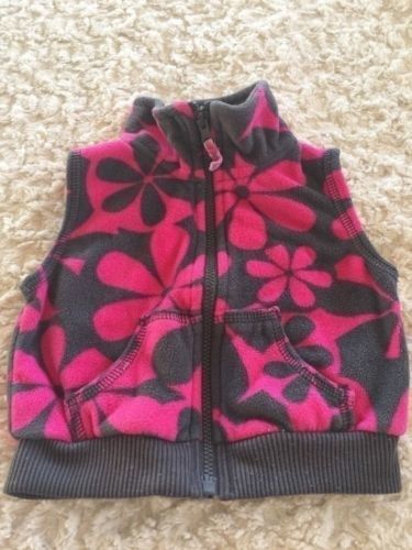Carters Girls Pink Gray Flowers Fleece Winter Zip Up Vest Pockets 6 Months - £3.48 GBP