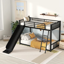 Twin over Twin Metal Bunk Bed with Slide Black - £287.41 GBP