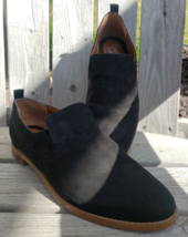 Franco Sarto Leather Loafers Womens 7.5 M Hum Black Nubuck Cushioned Sli... - $23.98