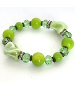 Green Sparkly Glass Crystal Rhinestones Stretch Bracelet 6.5in - £6.31 GBP