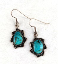 Vintage Native American Blue Brown Turquoise Sterling Silver  Dangle Earrings - £78.52 GBP