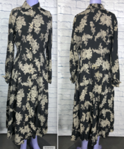 Moda Intl Long Size 6 Six Floral Boho Button Dress Rayon Made in USA Bla... - $14.58