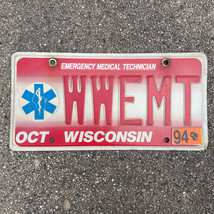 Wisconsin Expired 1994 Emergency Medical Technician Vanity License Plate #WWEMT - £46.49 GBP