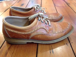 Vintage 70s Crepe Soles Brown Leather Mens Oxford Moc Toe Shoes 9.5 43 - £23.59 GBP