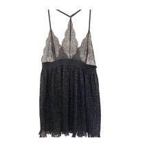 Victoria&#39;s Secret Black Pleated Lace Babydoll Nightie Large - $35.53