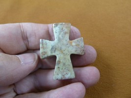 Y-CRO-9 lil white gray Cross SOAPSTONE stone figurine religious pocket d... - $8.99