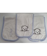 3 Handmade Baby Burp Cloths Blue Edged Bear Boy Over the Shoulder Embroi... - £11.20 GBP