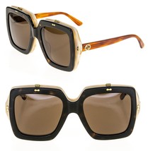 GUCCI AUTHENTIC 0088 Ivory Havana Brown Flip Retro Square Sunglasses GG0... - $1,079.10