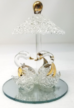 Swans Figurine Couple Staring Under Canopy Mirrored Base Vintage - £10.67 GBP