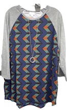 NEW LuLaRoe 3XL Navy Blue Aztec Zig Zag Body Gray Sleeve Randy Baseball Tee - $24.74