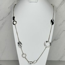 Chico&#39;s Silver Tone Hammered Metal Chain Link Necklace - £10.11 GBP