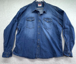 Wrangler Mens Indigo Denim Pearl Snap Shirt Size 3XL Long Sleeve Western Cowboy - £23.34 GBP