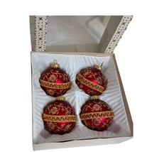 Krebs Designer Red &amp; Gold Ball Ornaments With Crowns Set Of 4 Vintage - £15.75 GBP