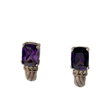 Vintage AVON Sterling 925 Amethyst Gemstone Cubic Zirconia Huggies Stud ... - $34.65