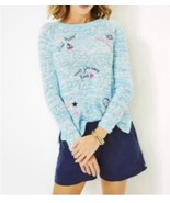 Lilly  Pulitzer Danette Sweater Celestial Blue Sailabration Embroidery S... - $2,697.07 MXN