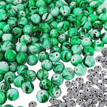 500 Graffiti Acrylic Beads 8mm Green 50 Disc Spacer Bulk Jewelry Supply Speckle - $21.77