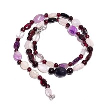 Natural Rainbow Moonstone Amethyst Garnet Gemstone Beads Necklace 17&quot; UB-2750 - £8.83 GBP