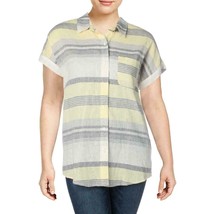 Marled Essentials Womens Linen Striped Camper Button-Down Top Shirt Medium B4HP - £10.18 GBP