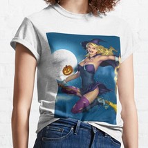  Hot Witch Girl Pumpkin Halloween White Women Classic T-Shirt - $16.50