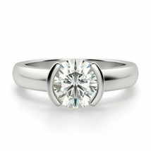 Half Bezel Set Engagement Ring 1.50Ct Diamond Solid 14K White Gold in Size 7.5 - £176.69 GBP