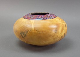 Marc Wroe Turned Burl Wood Vase Coral Turquoise Sugilite Lapis Sodalite Inlay - £350.10 GBP