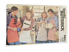 Sewing Pattern Aprons Adult Unisex One Size  Butterick 6663 Uncut w Transfers - £9.33 GBP