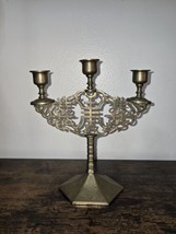 Antique Chinese XI Old Brass Etched Candelabra 7.75&quot; - £63.29 GBP