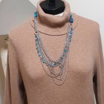 Fashion layer Necklace blue beads &amp; Chains - £15.18 GBP