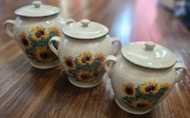 Home &amp; Garden Party Stoneware Sunflower &amp; Bee Canister Set of 3 with Lid... - $78.20