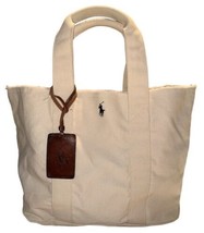 Polo Ralph Lauren  Canvas Tote Bag Ivory Small Pony Blue Logo EUC Retail $125 - £47.37 GBP