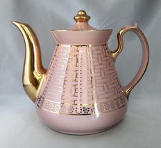 Vintage HALL (USA) Pink/Gold Basket Weave 6-Cup Teapot - £26.90 GBP