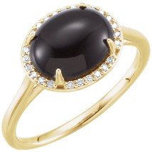 Authenticity Guarantee 
14k Yellow Gold Black Onyx and Diamond Halo Ring Size 7 - £704.33 GBP