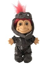 Vtg RUSS Troll Doll 5&quot; Aviator Motorcycle Suit Cap Goggles Red Hair #18352 - £6.76 GBP