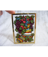 Vintage Painted Glass in Gold Toned Frame Christmas Stocking Stuffed Fru... - $34.64