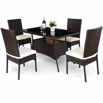5 Piece Outdoor Patio Furniture Rattan Dining Table Cushioned Chairs Set - $769.91