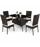 5 Piece Outdoor Patio Furniture Rattan Dining Table Cushioned Chairs Set - £612.01 GBP