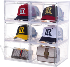 Hat Organizer for Baseball Caps,Set of 6, Transparent Hat Storage Box, H... - $125.72