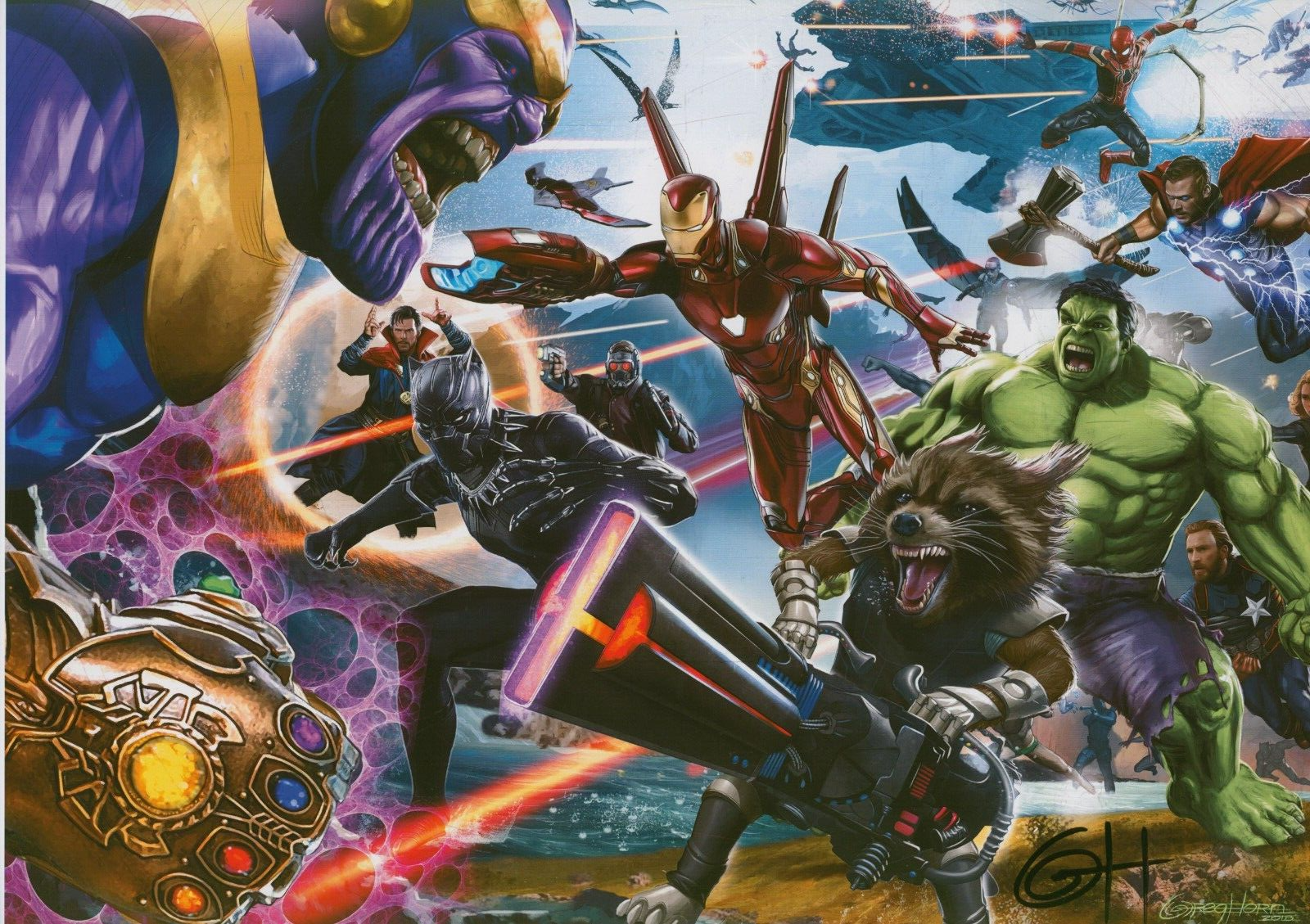 Primary image for Greg Horn SIGNED Infinity War Avengers Art Print ~ Thanos Hulk Iron Man Thor