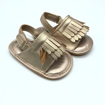 Romirus Baby Girls Sandals Faux Leather Fringe Hook & Loop Gold Size 2 - $9.74