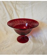 Vintage Blown Ruby Red Italian Murano Art Glass Compote Bowl with white ... - $953.72 MXN