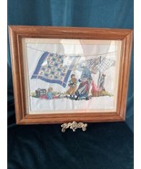 Vintage Framed Needlepoint Amish Children Quilt Laundry Countryside 14.5... - £20.19 GBP