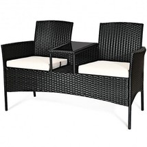 Wicker Patio Conversation Furniture Set with Removable Cushions and Table-White  - $3,403.61 MXN