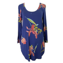 a.n.a. Tunic Top Womens size XS 3/4 Sleeved Stretch Knit Navy Blue Floral - $22.49