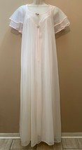 VTG Val Mode Peignoir Lingerie Gown Robe NIGHTGOWN Medium White Sheer Pink Trim - £60.74 GBP