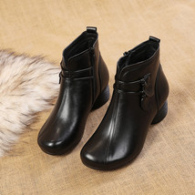 New Autumn Winter Thick Heel Ankle Boots Women Warm Boots Shoes Handmade Genuine - £65.46 GBP