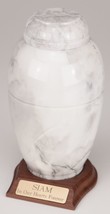 Small/Keepsake 68 Cubic Ins White Marble Vase Urn for Ashes w/Engravable Base - £149.50 GBP